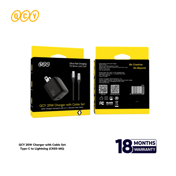 QCY 20W Charger with Cable Set Type-C to Lightning  (CK03-MG)