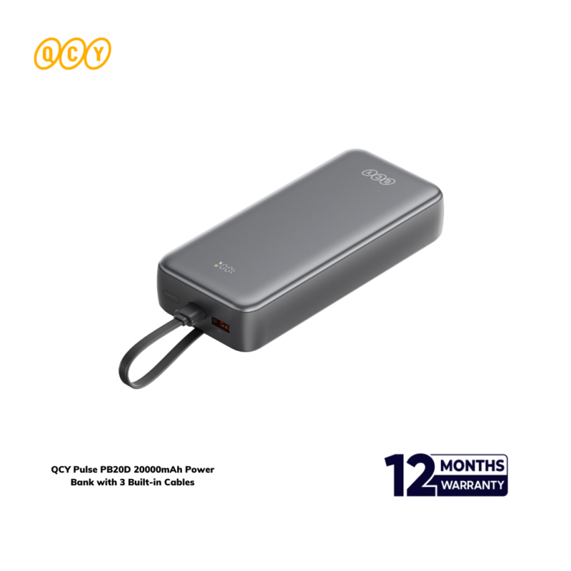 QCY Pulse PB20D 20000mAh Power Bank with 3 Built-in Cables - Image 4