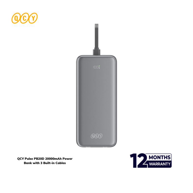 QCY Pulse PB20D 20000mAh Power Bank with 3 Built-in Cables - Image 3