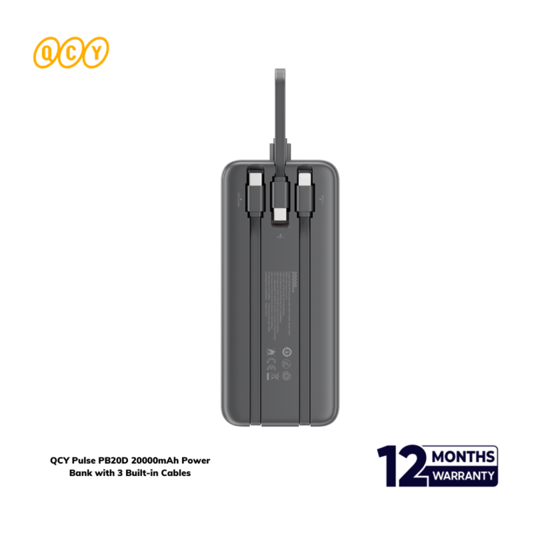 QCY Pulse PB20D 20000mAh Power Bank with 3 Built-in Cables - Image 2