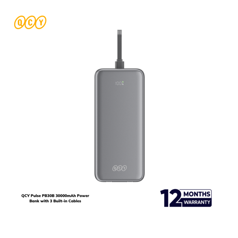 QCY Pulse PB30B 30000mAh Power Bank with 3 Built-in Cables - Image 4