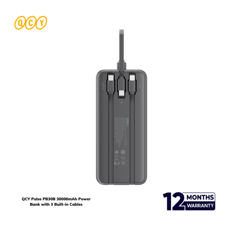 QCY Pulse PB30B 30000mAh Power Bank with 3 Built-in Cables - Image 3