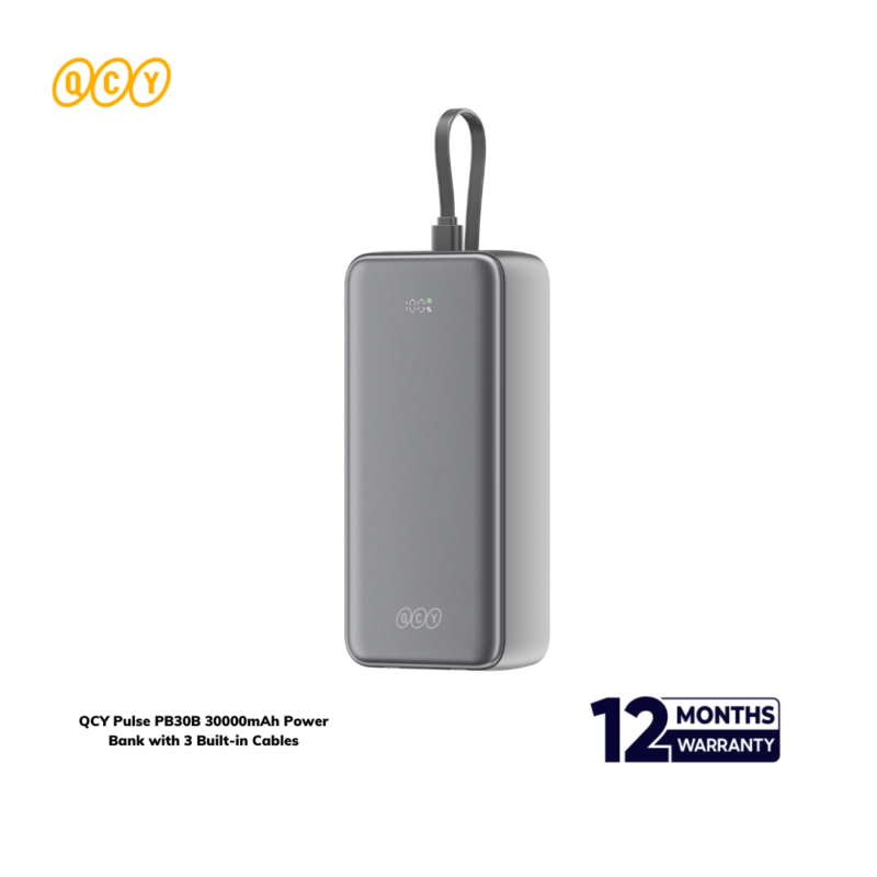 QCY Pulse PB30B 30000mAh Power Bank with 3 Built-in Cables - Image 2