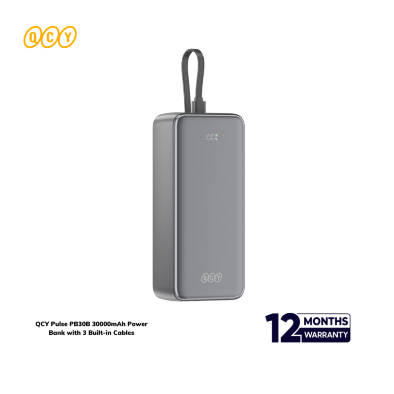 QCY Pulse PB30B 30000mAh Power Bank with 3 Built-in Cables